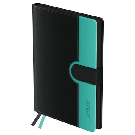 Ежедневник датированный на 2026 год BG Glace, 145*210 мм, 176 л., Teal, черный с бирюзовым