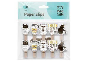 Прищепки декоративные (зажимы) со шпагатом Meshu, 10 шт., высота 35 мм, Right Cat