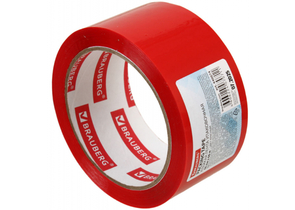 Клейкая лента упаковочная цветная Brauberg, 48 мм×66 м, толщина ленты 45 мкм, красная