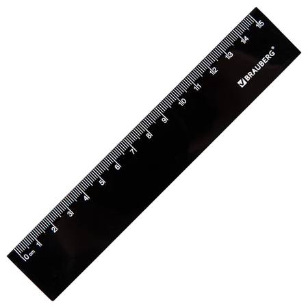 Линейка пластиковая Brauberg Black 1, 15 см, черная Линейка пластиковая Brauberg Black 1, 15 см, черная