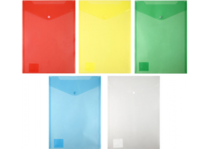 Папка-конверт пластиковая на кнопке вертикальная А4 «Бюрократ», толщина пластика 0,18 мм, ассорти