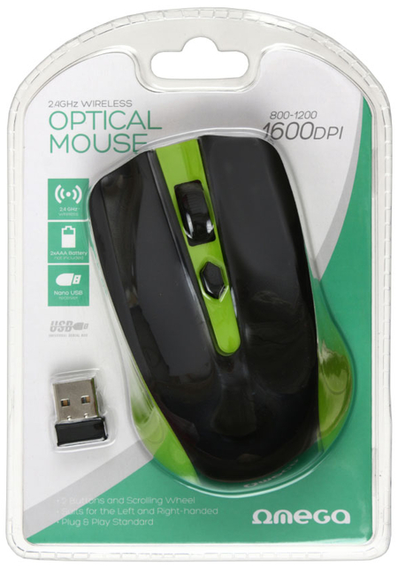 Мышь компьютерная Omega OM-419, беспроводная, черно-зеленая