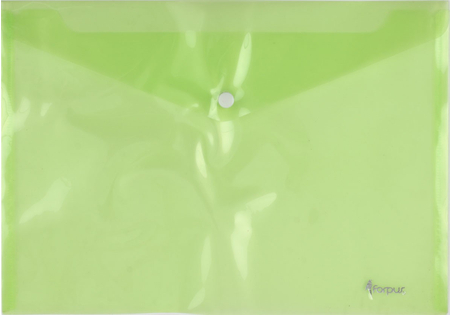 Папка-конверт пластиковая на кнопке Forpus, толщина пластика 0,16 мм, прозрачная зеленая