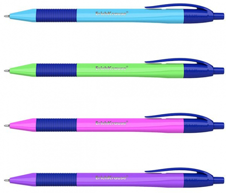 Ручка шариковая автоматическая одноразовая ErichKrause U-209 Neon, корпус ассорти, стержень синий