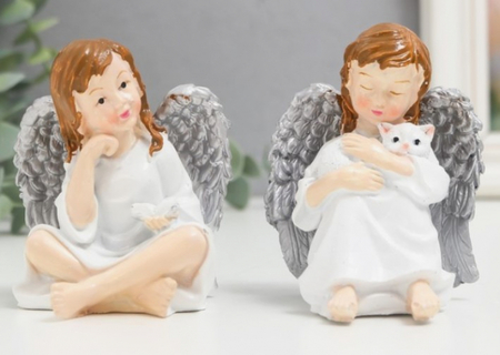 Сувенир полистоун Sima-Land, 7,5*6,8*6 см, «Девочка ангел с кошкой/книгой», ассорти