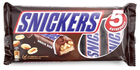 Батончик шоколадный Snickers, 5 шт.*40 г, 200 г, с арахисом, карамелью и нугой