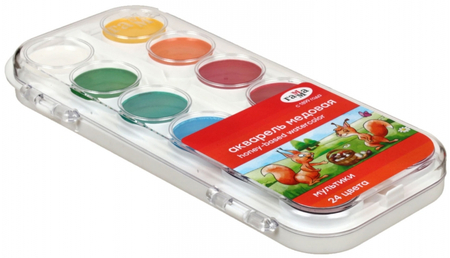 Акварель медовая полусухая «Мультики», 24 цвета, в пластиковой коробке, без кисти