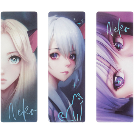 Закладки пластиковые для книг Meshu, 3 шт., 45*135 мм, Neko Girl