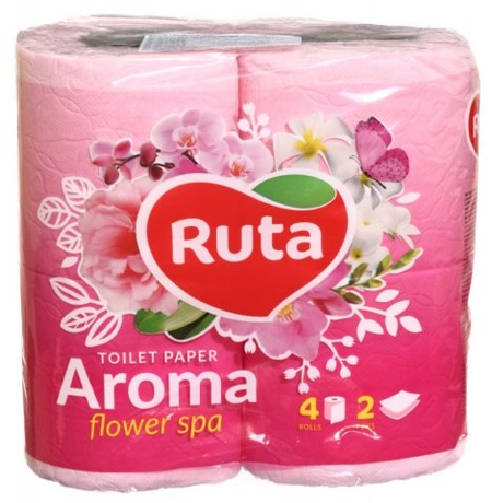 Бумага туалетная Ruta Aroma, 4 рулона, ширина 95 мм, Aroma Flower, розовая