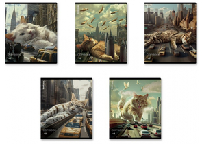 Тетрадь общая А5, 48 л. на скобе ErichKrause Big City Cats, 170×203 мм, клетка, ассорти