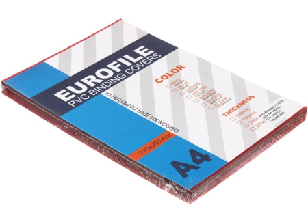 Обложки для переплета пластиковые Eurofile, А4, 100 шт., 180 мкм, прозрачно-красные