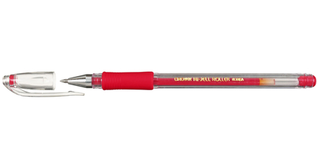 Ручка гелевая Crown Hi-Jell Grip, корпус прозрачный, стержень красный