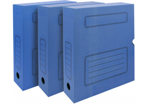 Короба архивные из гофрокартона Silwerhof, 3 шт., корешок 75 мм, 250×320×75 мм, синие