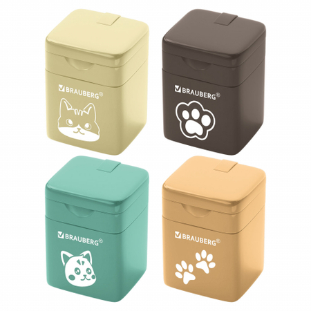 Точилка пластиковая Brauberg «Милые коты», 1 отверстие, с контейнером, ассорти