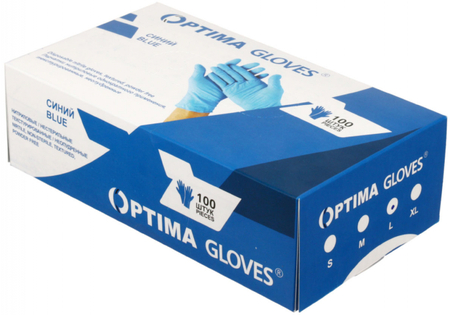 Перчатки нитриловые одноразовые Optima Gloves, размер L, 50 пар (100 шт.), синие Перчатки нитриловые одноразовые Optima Gloves, размер L, 50 пар (100 шт.), синие