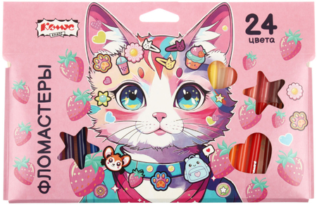Фломастеры Kitty Stickers, 24 цвета, толщина линии 1 мм, вентилируемый колпачок