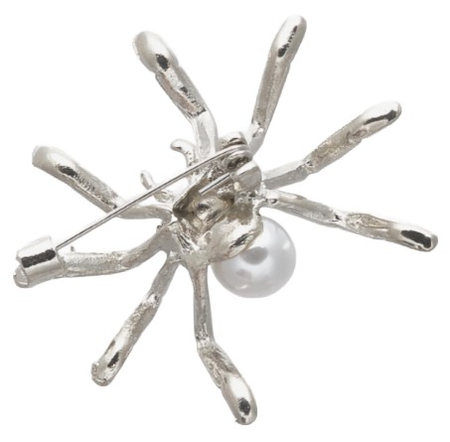 Брошь «Паук. Жемчужинка», высота 4 см, цвет белый с серебристым