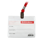 Бейдж на тесьме с зажимом Brauberg Horizontal, 90×60 мм, красный шнур