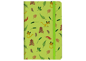 Книжка записная на резинке «Котики и листочки» (А6), 90×140 мм, 80 л., линия, зеленая