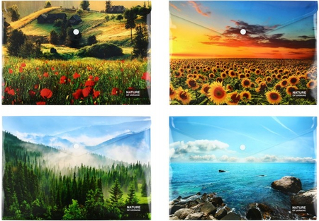 Папка-конверт пластиковая на кнопке Optima, толщина пластика 0,18 мм, Nature of Ukraine, ассорти
