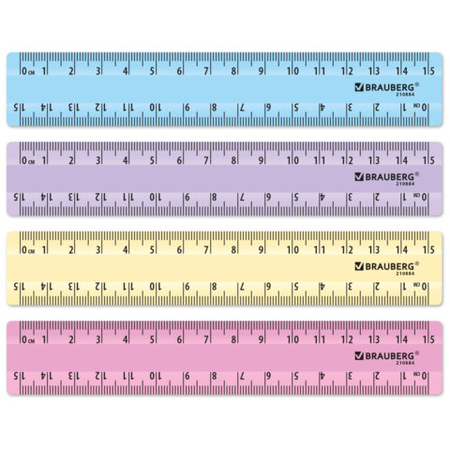 Линейка пластиковая Brauberg MultiLine, 15 см, ассорти
