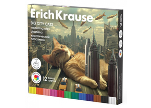 Пластилин «Классический» ErichKrause, 12 цветов, 180 г, со стекой, Big City Cats Пластилин «Классический» ErichKrause, 12 цветов, 180 г, со стекой, Big City Cats