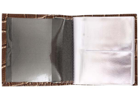 Визитница из натуральной кожи «Кинг» 4327, 115*125 мм, 2 кармана, 18 листов, рифленая, светло-коричневая