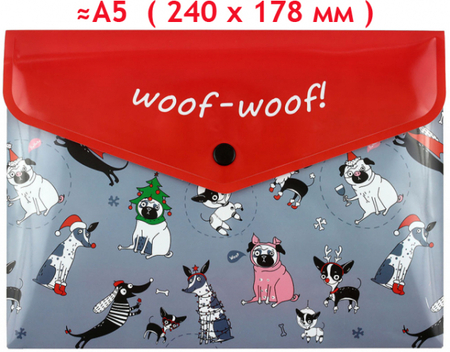 Папка-конверт пластиковая на кнопке Optima А5, толщина пластика 0,18 мм, Pets