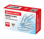 Скрепки проволочные Brauberg Standard, 33 мм, 100 шт., округлые, никелированные