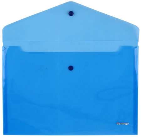 Папка-конверт пластиковая на кнопке Berlingo А4+, толщина пластика 0,18 мм, прозрачная синяя
