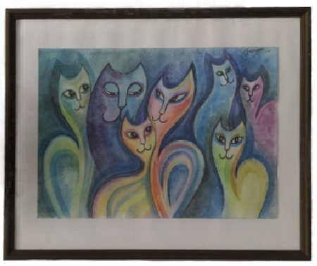 Картина «Кошачьи сумерки» (Губаревич И.В.), 29*41 см, бумага, смешанная техника Картина «Кошачьи сумерки» (Губаревич И.В.), 29*41 см, бумага, смешанная техника