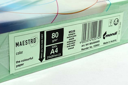 Бумага офисная цветная Maestro, А4 (210*297 мм), 80 г/м2, 500 л., светло-зеленая Бумага офисная цветная Maestro, А4 (210*297 мм), 80 г/м2, 500 л., светло-зеленая