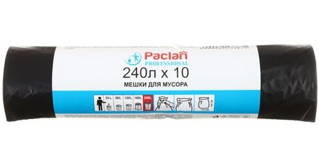 Пакеты для мусора Paclan, 240 л, 10 шт., черные Пакеты для мусора Paclan, 240 л, 10 шт., черные