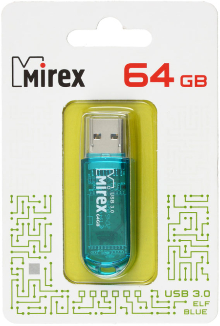 Флэш-накопитель Mirex Elf, 64Gb, USB 3.0, корпус прозрачно-голубой