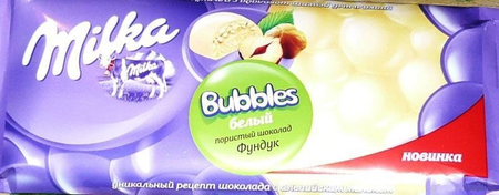 Шоколад Milka, 83 г, Milka Bubbles, белый пористый с фундуком