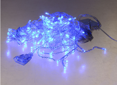 Гирлянда-бахрома электрическая, 3*0,5 м, 120 лампочек, синие лампочки, прозрачный провод