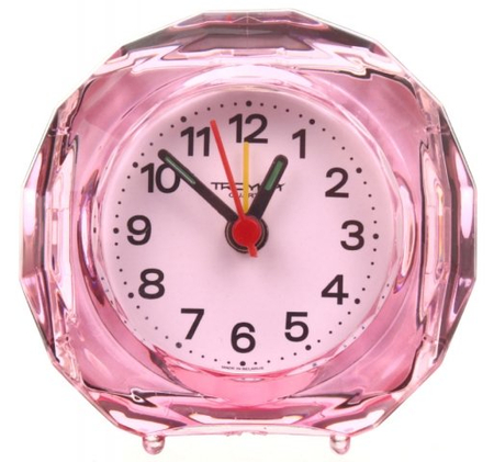 Часы настольные с будильником «Тройка», корпус прозрачный розовый
