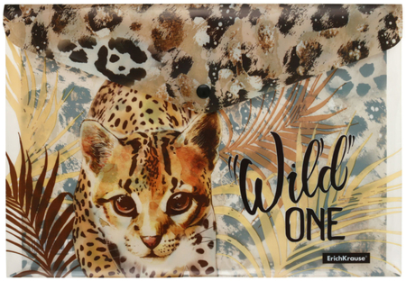 Папка-конверт пластиковая на кнопке ErichKrause А4+ (с рисунком), толщина пластика 0,16 мм, Wild Cat Папка-конверт пластиковая на кнопке ErichKrause А4+ (с рисунком), толщина пластика 0,16 мм, Wild Cat