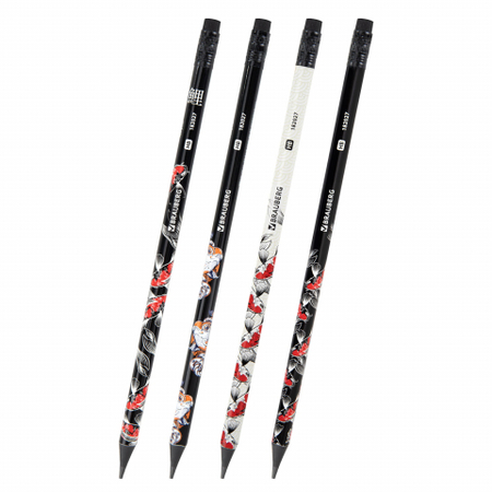 Карандаш чернографитный Brauberg Fish Koi , твердость грифеля ТМ, с ластиком, корпус ассорти