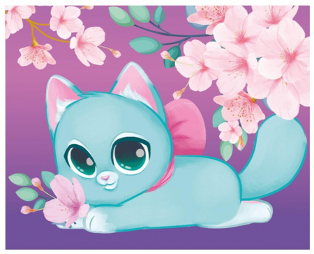 Алмазная мозаика для детей со стразами «Школа талантов», 20*25 см, «Милый котик и сакура»