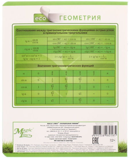 Тетрадь общая А5, 48 л. на скобе «Зеленая серия», 165*205 мм, клетка, «Геометрия»