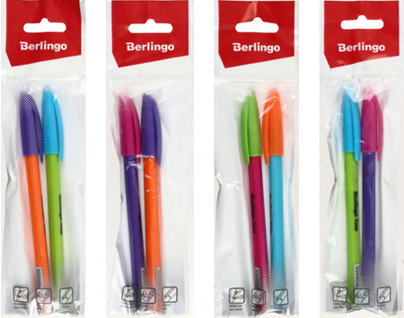 Набор шариковых ручек одноразовых Berlingo Triangle Fuze Stick, 2 шт., корпус ассорти, стержень синий