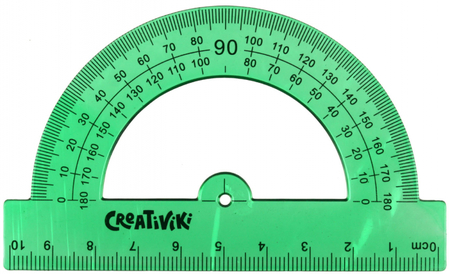 Транспортир пластиковый Creativiki, 10 см, 180°, зеленый