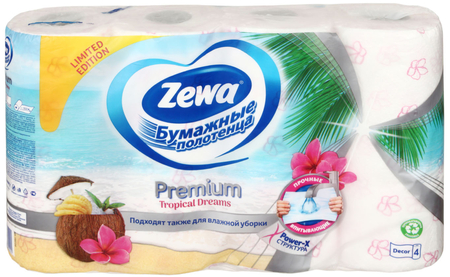 Полотенца бумажные Zewa Premium (в рулоне), 4 рулона, ширина 230 мм, Decor, цветные Полотенца бумажные Zewa Premium (в рулоне), 4 рулона, ширина 230 мм, Decor, цветные