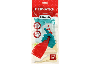 Перчатки латексные хозяйственные Komfi «Биколор», размер M, бежево-бирюзовые Перчатки латексные хозяйственные Komfi «Биколор», размер M, бежево-бирюзовые