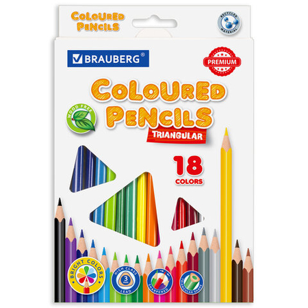 Карандаши цветные Brauberg Premium, 18 цветов, длина 175 мм Карандаши цветные Brauberg Premium, 18 цветов, длина 175 мм