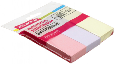 Закладки-разделители бумажные с липким краем Attache, 25*76 мм, 100 л.*3 цвета