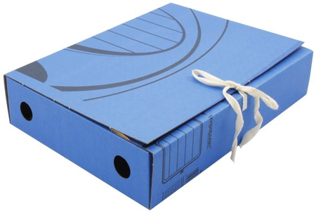 Короб архивный из микрогофрокартона на завязках inФормат, корешок 70 мм, 250*325*70 мм, синий