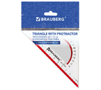 Треугольник пластиковый с транспортиром Brauberg Crystal, 13 см, 45°, транспортир - 180°, прозрачный