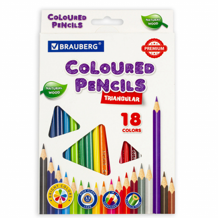 Карандаши цветные Brauberg Premium, 18 цветов, длина 176 мм